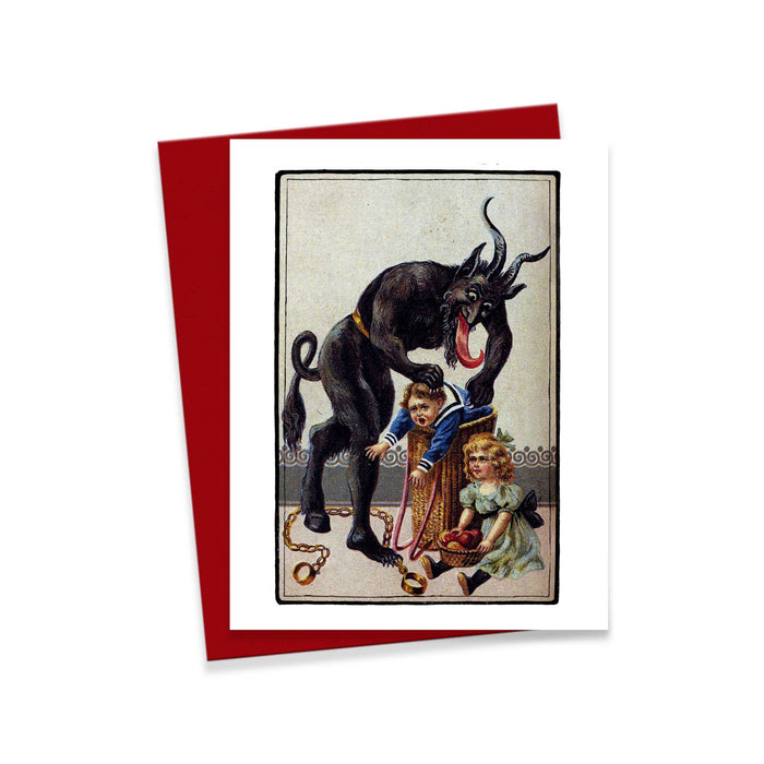Krampus w/ Naughty Child in Barrel Victorian Goth X-mas Card