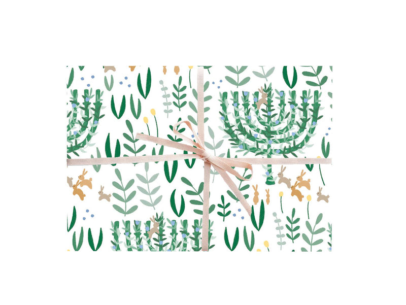 Floral Menorah Gift Wrap - Rolls