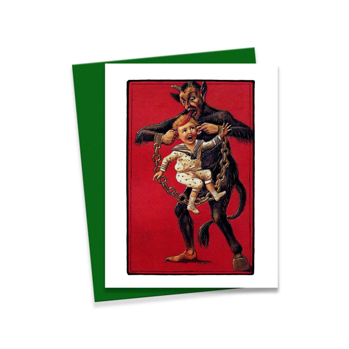 Krampus Carrying Naughty Child Victorian Goth X-mas Card